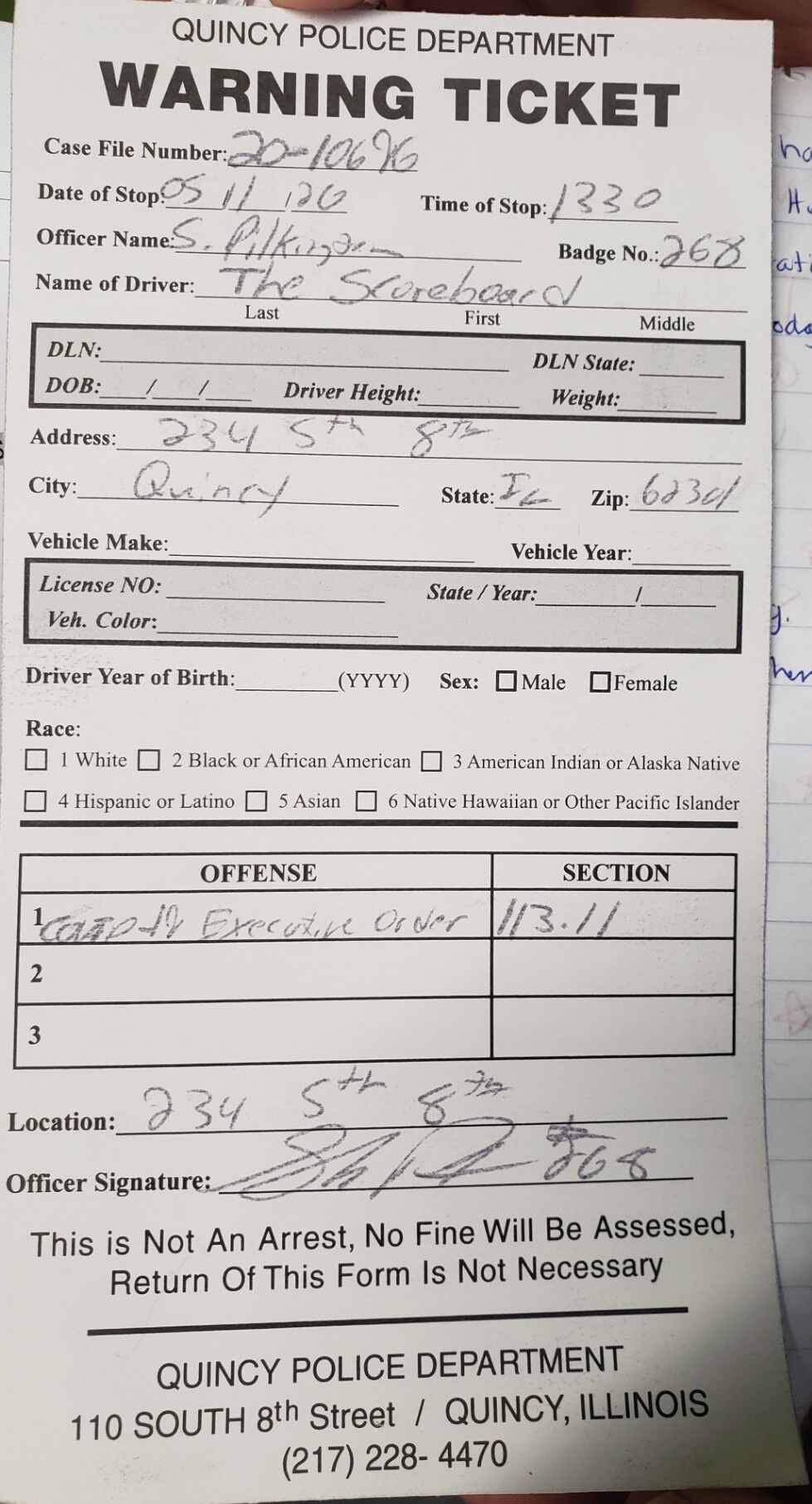 Quincy-Bar-Warning-Ticket